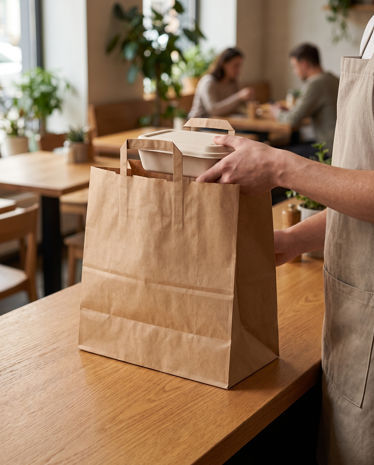 Paper Carrier Bag Large 32 + 16 × 27 cm, Recycled Kraft – 250 Pack